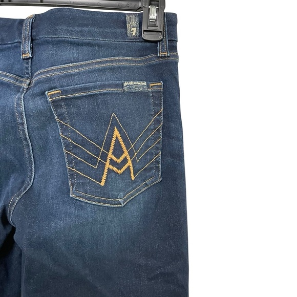 7 For All Mankind Women’s Flare Jeans Size 28 Dark Wash Embroidered Pockets - Picture 8 of 15